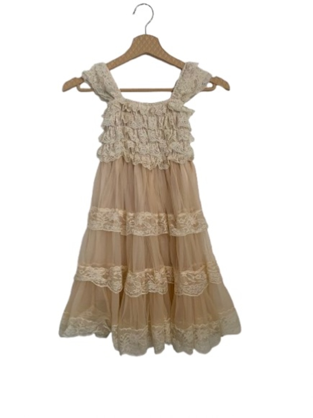 POSH PEANUT Beige Lace Tiered Party Dress - Kids Size XXl